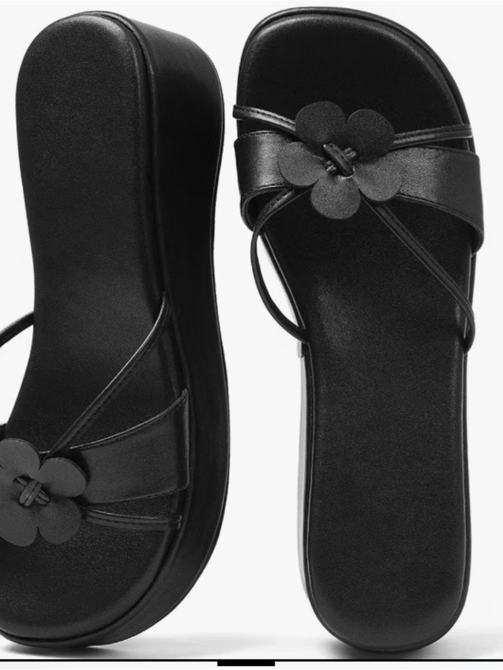 Accloris floral platform sandal chunky wedge heel square tore. Sz 10 Black